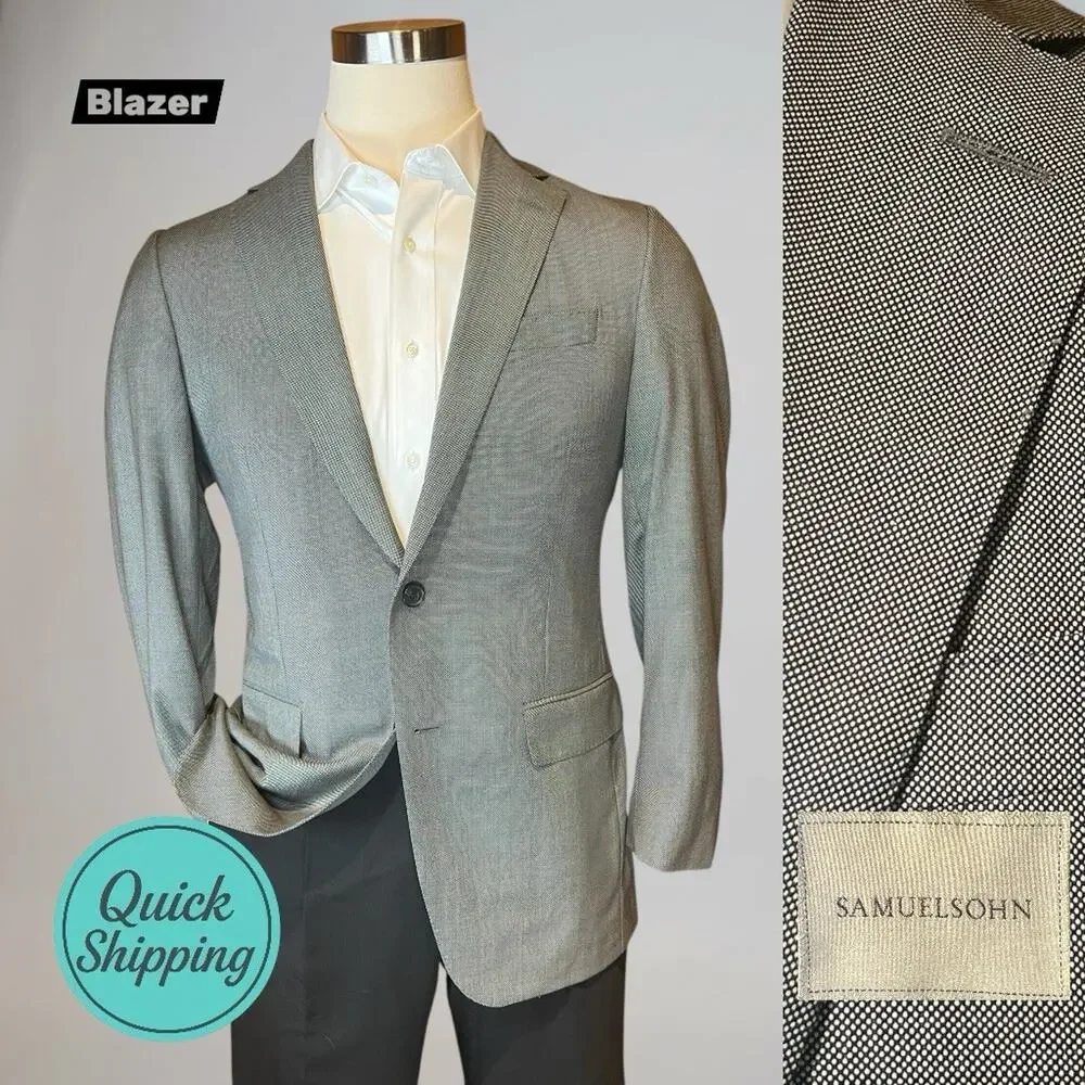 Samuelsohn 40R Black and Gray Birdseye Casual Designer Blazer Sport Jacket